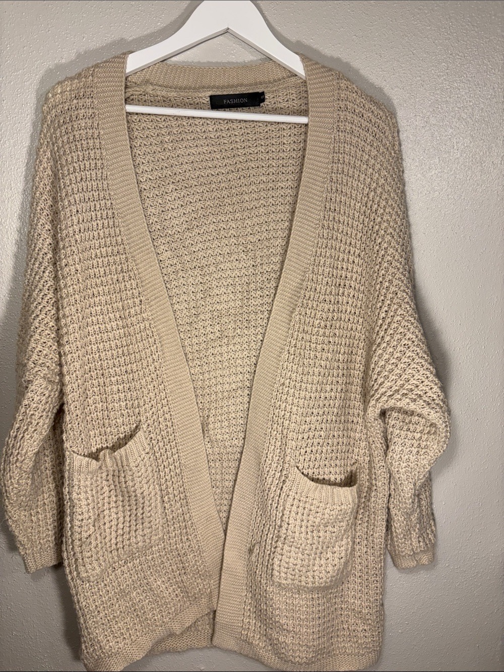 Relaxed Open-Front Cream Knit Cardigan with Front Pockets [ML0053]
